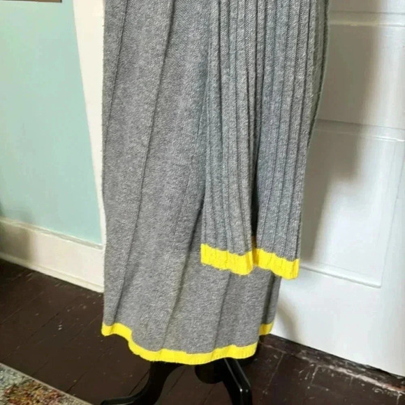 Anthropologie wool grey neon yellow, long sleeve mock turtleneck sweater dress L - Picture 2 of 6